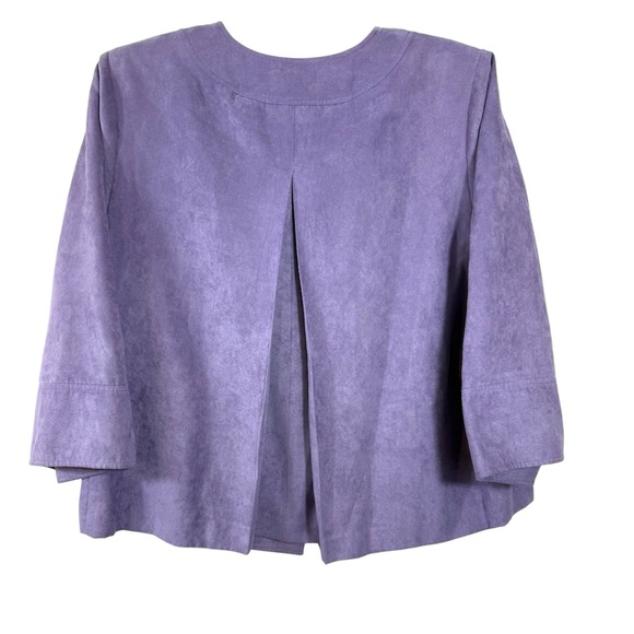 Dressbarn Woman Faux Suede Collarless Swing Jacket 3/4 Sleeve Purple Size 18W - Picture 2 of 6